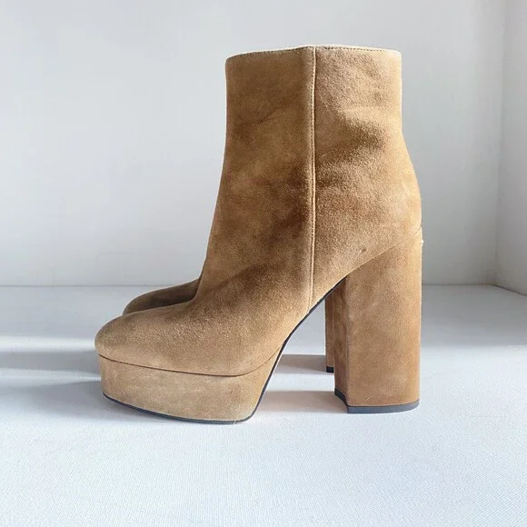 COACH Women's Iona Suede Platform High Block Heel Booties Boots Light Brown 9 - Picture 4 of 11